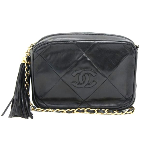 52381 1 Chanel Matelasse Fringe Leather Shoulder Bag Black