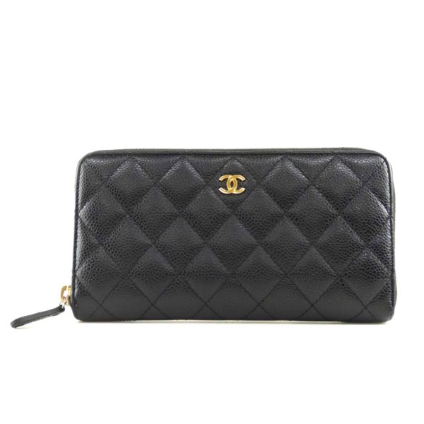 52394 1 Chanel Caviar Skin Round Zipper Long Wallet