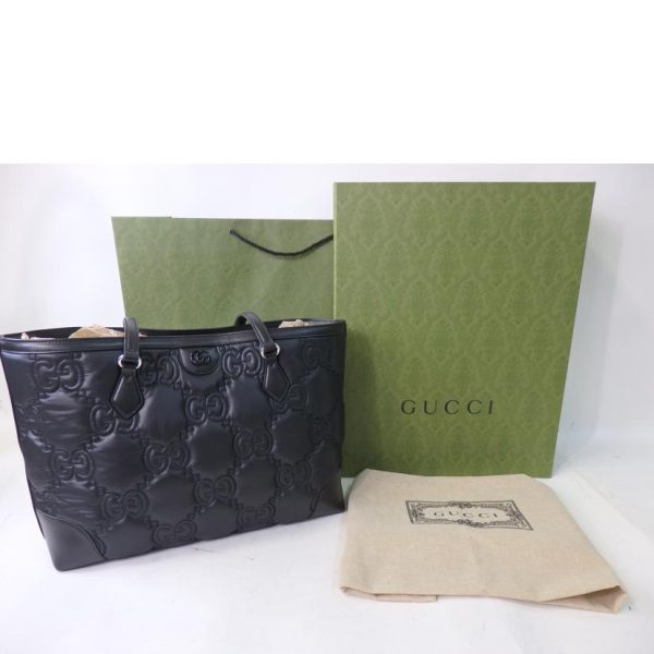 52480 1 Gucci GG Matelasse Medium Tote Bag Black Nylon Leather