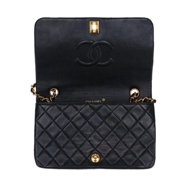 52520 5 Chanel Matelasse Single Flap Chain Shoulder Bag Black