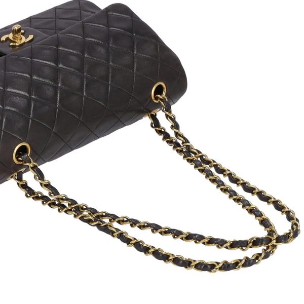 52832 4 Chanel W Flap Chain Shoulder Bag Black