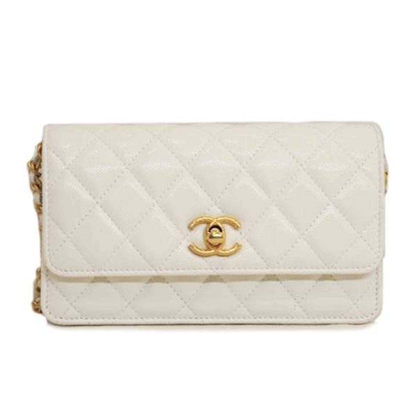 52870 1 Chanel Chain Wallet Caviar Skin White