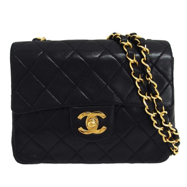 52874 1 Chanel Lambskin Coco Mark Mini Matelasse Single Chain Bag Black