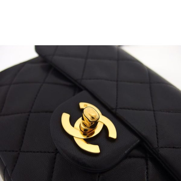 52874 8 Chanel Lambskin Coco Mark Mini Matelasse Single Chain Bag Black