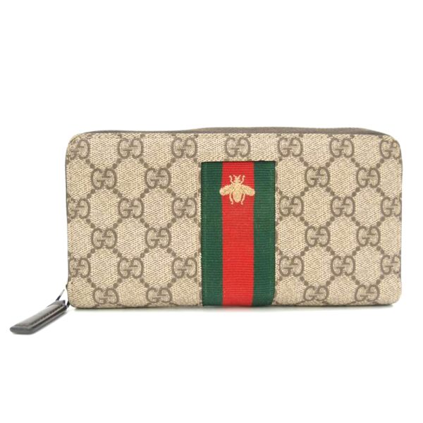 52913 1 Gucci GG Supreme Gucci Bee Round Zip Long Wallet