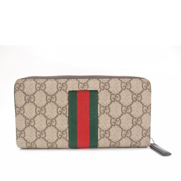 52913 2 Gucci GG Supreme Gucci Bee Round Zip Long Wallet