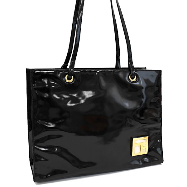 5300021884100271 1 Fendi Tote Shoulder Bag Patent Leather Black