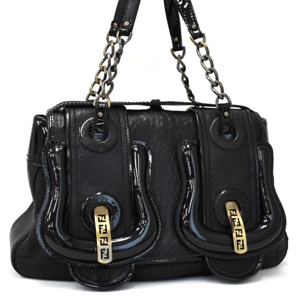 5300021884100432 1 Fendi Enamel Chain Shoulder Bag Black