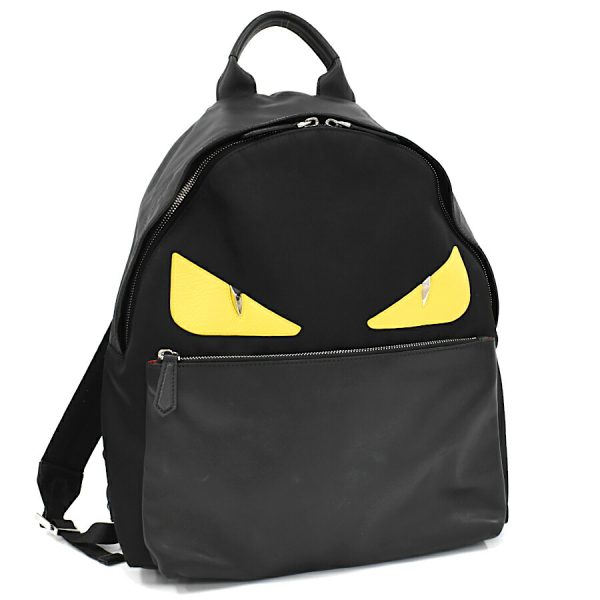 5300021884100468 1 Fendi Bag Bugs Monster Backpack Nylon Leather Black Yellow