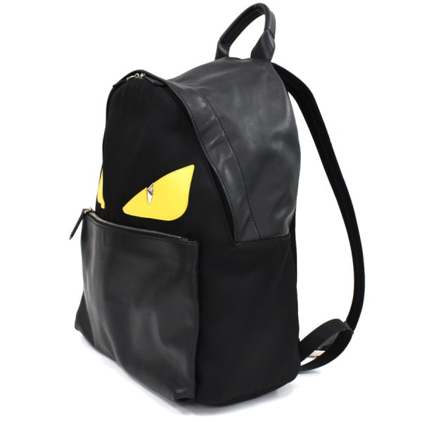 5300021884100468 2 Fendi Bag Bugs Monster Backpack Nylon Leather Black Yellow