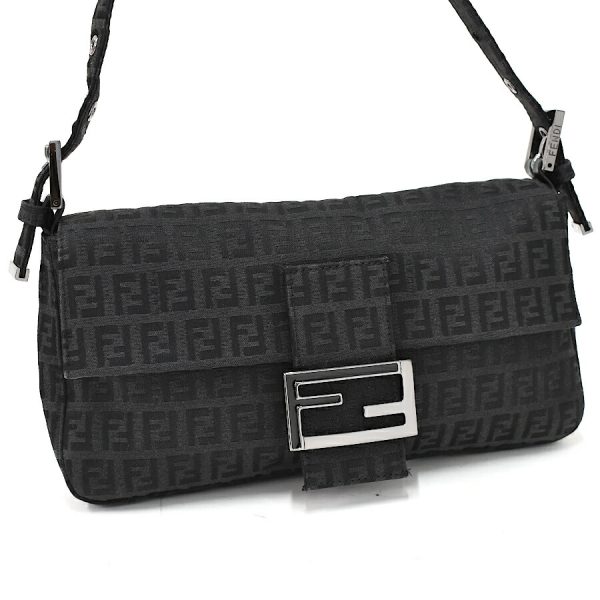 5300021884100532 1 Fendi Zucchino Mamma Baguette Bag Black