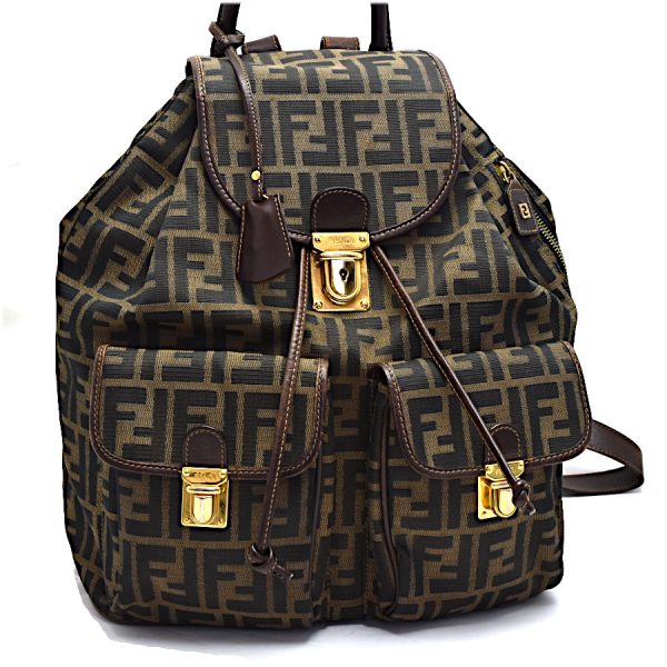 5300021884100540 1 Fendi Rucksack Backpack Zucca Canvas Leather Brown