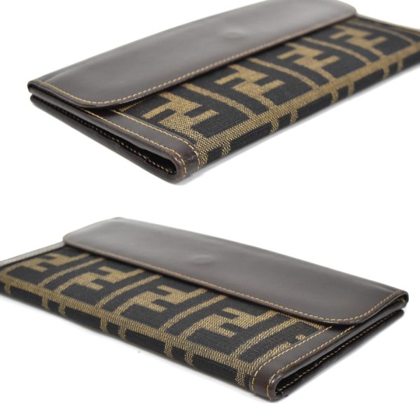 5300022884500005 5 Fendi Long Wallet Zucca Pattern W Hook Leather Beige Brown