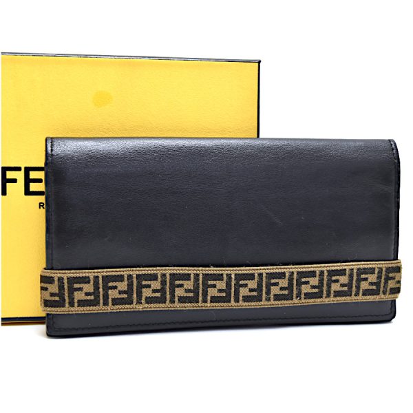 5300022889300007 1 Fendi Long Wallet Continental Leather Black Yellow