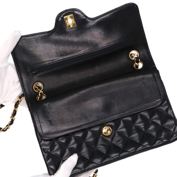 53037 10 Chanel Matelasse W Flap Chain Shoulder Bag Black