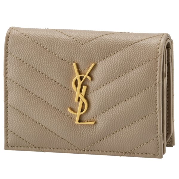 530841bowa12721 Saint Laurent Paris Wallet Bifold Mini Quilted Leather Monogram Beige