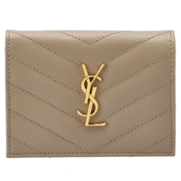 530841bowa12721 1 Saint Laurent Paris Wallet Bifold Mini Quilted Leather Monogram Beige