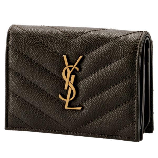 530841bowa71011 Saint Laurent Paris Wallet Bifold Mini Quilted Leather Monogram Dark Brown