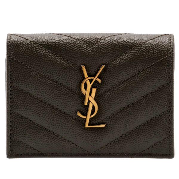 530841bowa71011 1 Saint Laurent Paris Wallet Bifold Mini Quilted Leather Monogram Dark Brown