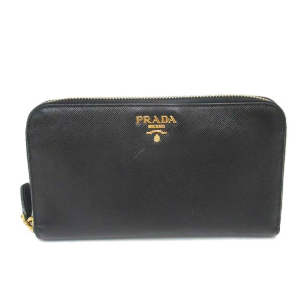 53112 1 Prada Saffiano Round Zipper Long Wallet Black