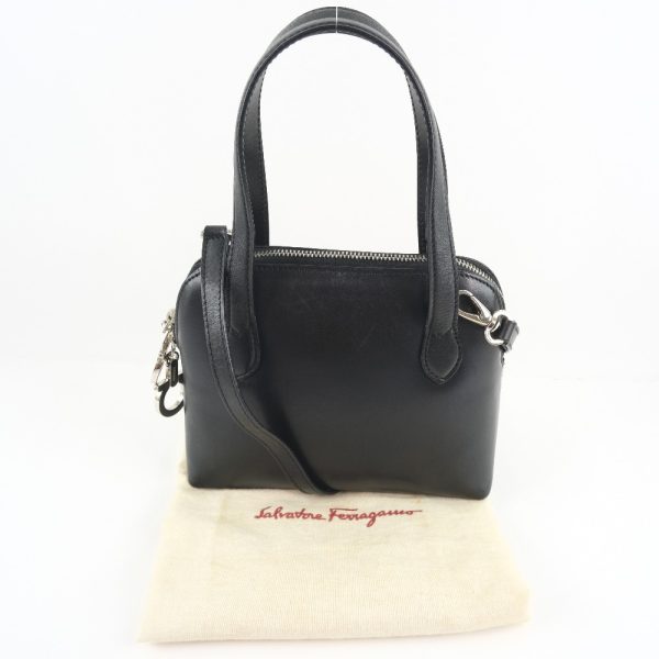 53140305 11 Salvatore Ferragamo 2WAY Shoulder Handbag Gancini Calf Black Zipper