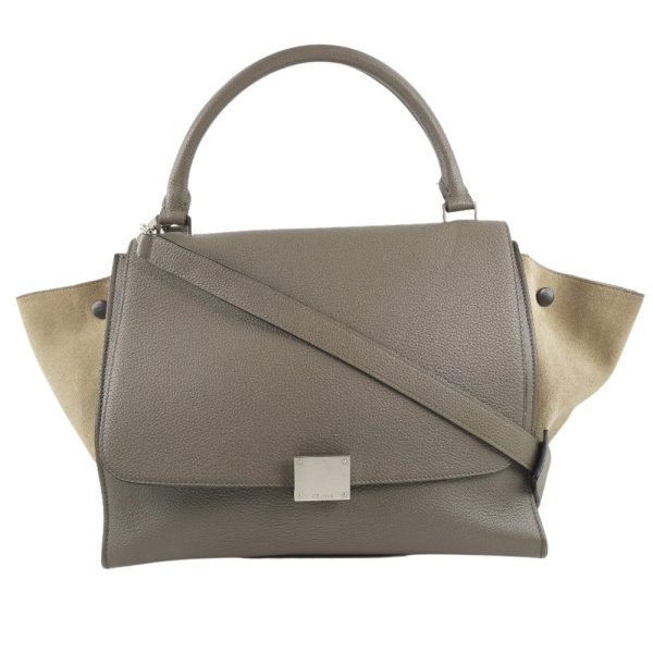 53140308 1 Celine Trapeze 2WAY Shoulder Calf x Suede Greige Handbag