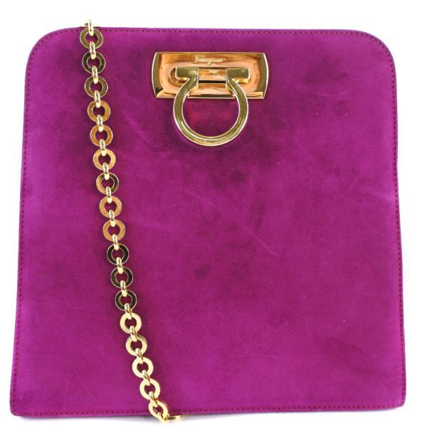 53140401 1 Salvatore Ferragamo Chain Shoulder Bag Gancini Suede Purple