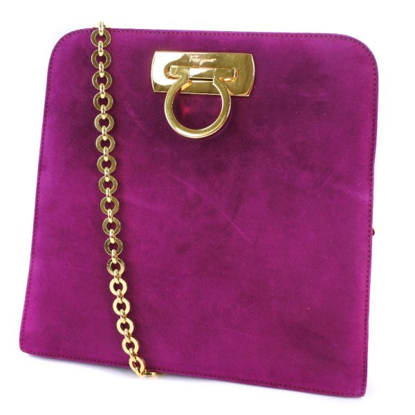 53140401 2 Salvatore Ferragamo Chain Shoulder Bag Gancini Suede Purple