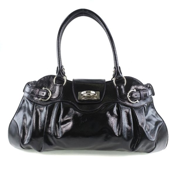 53150437 1 Salvatore Ferragamo Shoulder Bag Gancini Patent Leather Black Zipper