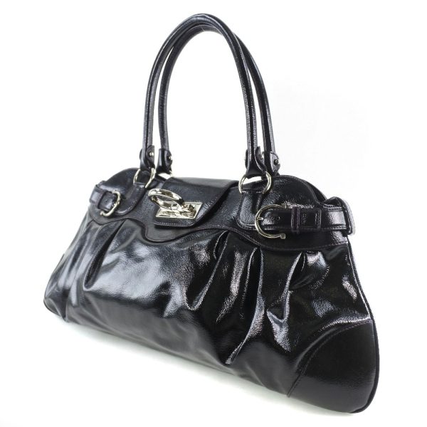 53150437 2 Salvatore Ferragamo Shoulder Bag Gancini Patent Leather Black Zipper