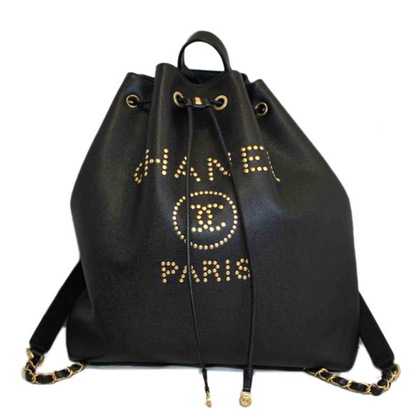 53204 1 Chanel Deauville Drawstring Backpack Black