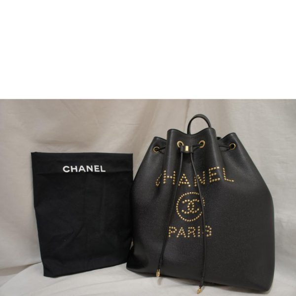 53204 13 Chanel Deauville Drawstring Backpack Black