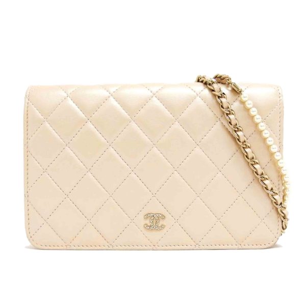 53246 1 Chanel Pearl Chain Wallet Metallic Pink