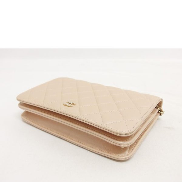 53246 3 Chanel Pearl Chain Wallet Metallic Pink