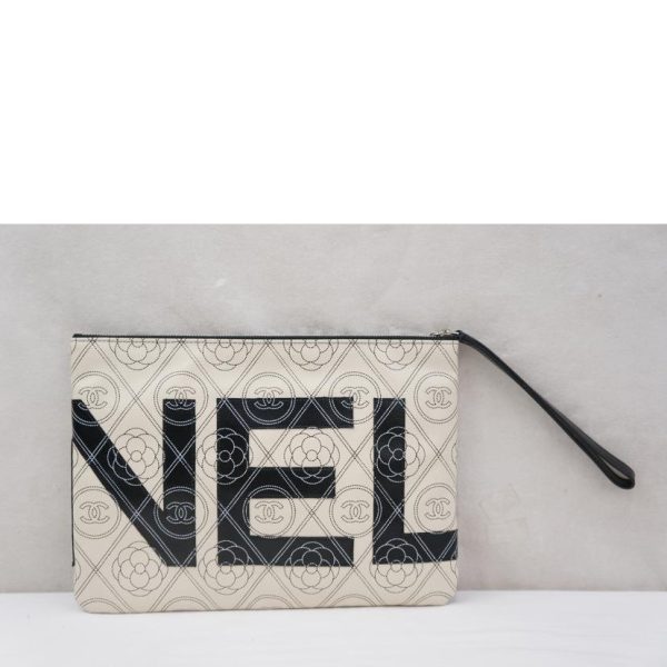 53447 2 Chanel Camellia Clutch Bag Black