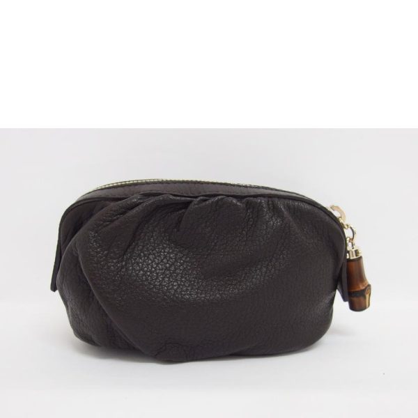 53475 2 Gucci Bamboo Leather Cosmetic Pouch Dark Brown