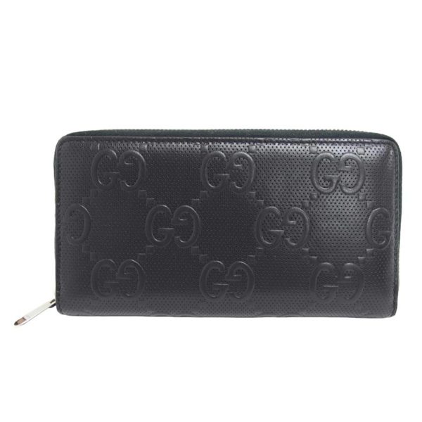 53673 1 Gucci Gg Embossed Round Zipper Long Wallet Black