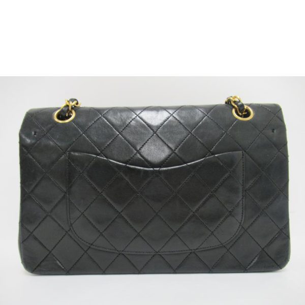 53884 2 Chanel W Flap Matelasse Chain Shoulder Bag Black