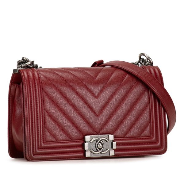 53rhvniixmy2juqx 2 CHANEL Boy Chanel 25 V stitch chain shoulder bag wine red caviar skin