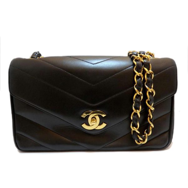 54051 01 Chanel Cocomark V Stitch Chain Shoulder Bag Black