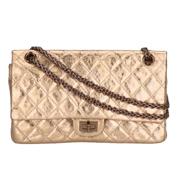 54267 1 Chanel Matelassé 255 Double Flap Chain Shoulder Bag Golden