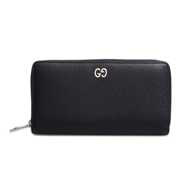 54415 1 Gucci Dorian Leather GG Round Zipper Wallet Black