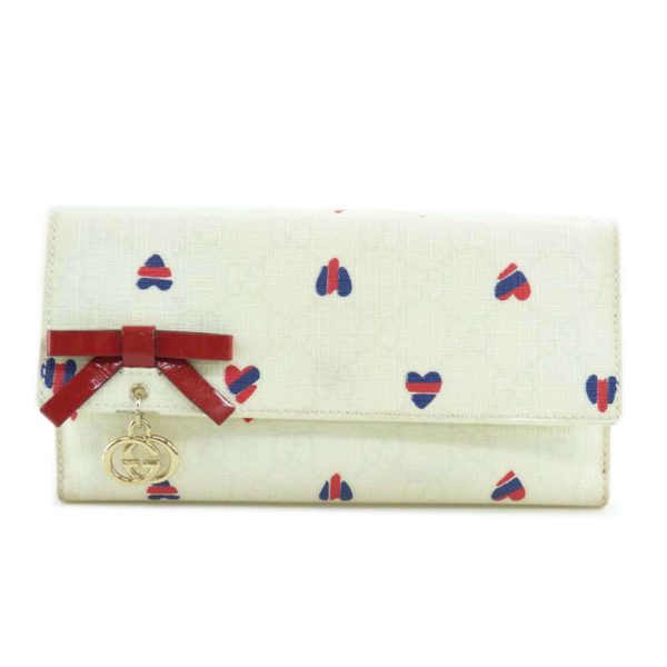 54480 1 GUCCI GG PVC Leather Ribbon Heart Long Wallet