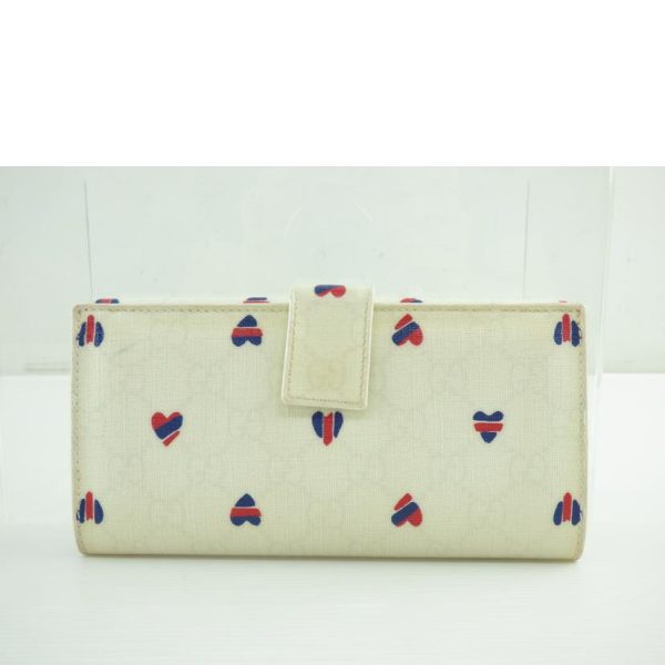 54480 2 GUCCI GG PVC Leather Ribbon Heart Long Wallet