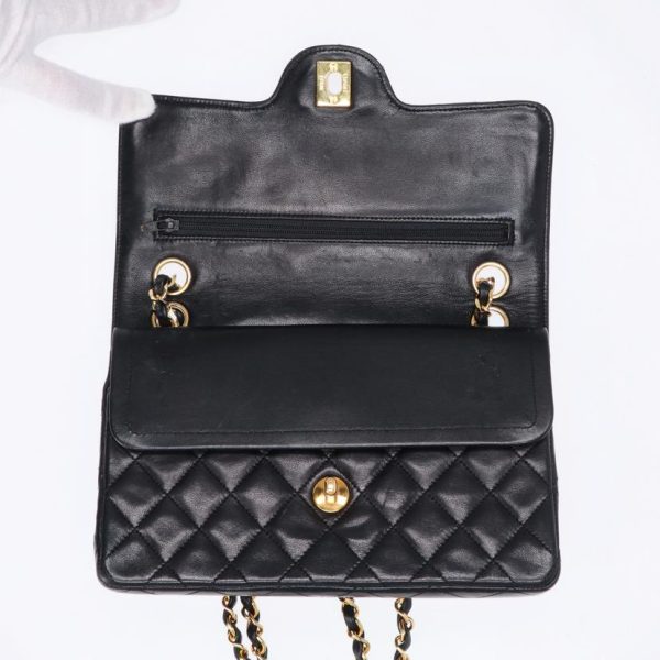 54713 7 Chanel W Flap Chain Shoulder Bag Black