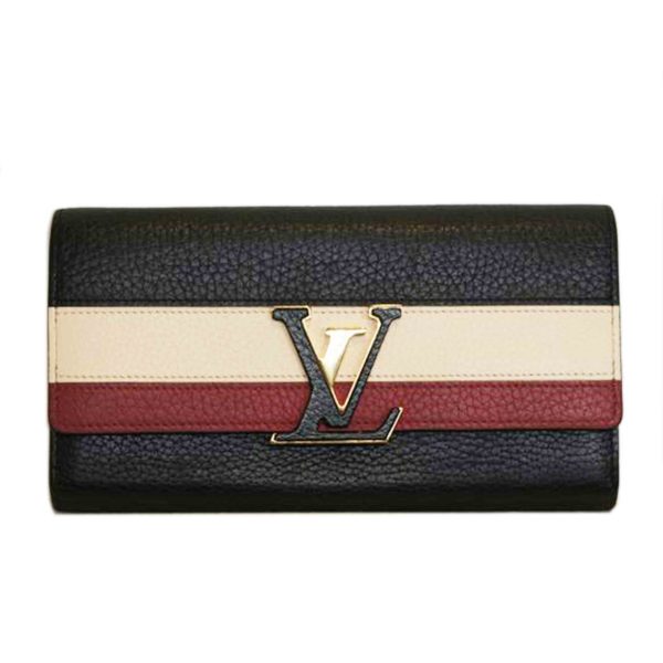 54768 1 Louis Vuitton Portefeuil Capucines Wallet Black Beige Red