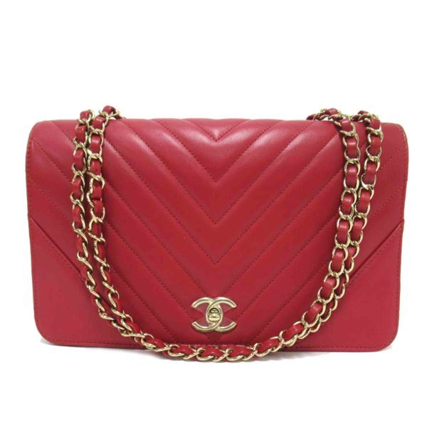 54805 1 Chanel V Stitch Leather Chain Shoulder Bag Red