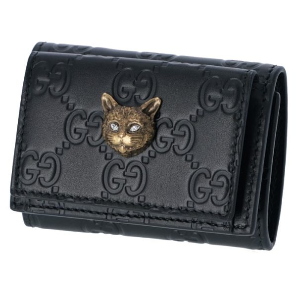 5480650g6ft1081 GUCCI LINEA CAT Trifold Wallet Black