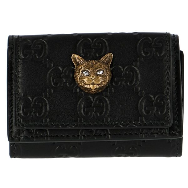 5480650g6ft1081 1 GUCCI LINEA CAT Trifold Wallet Black