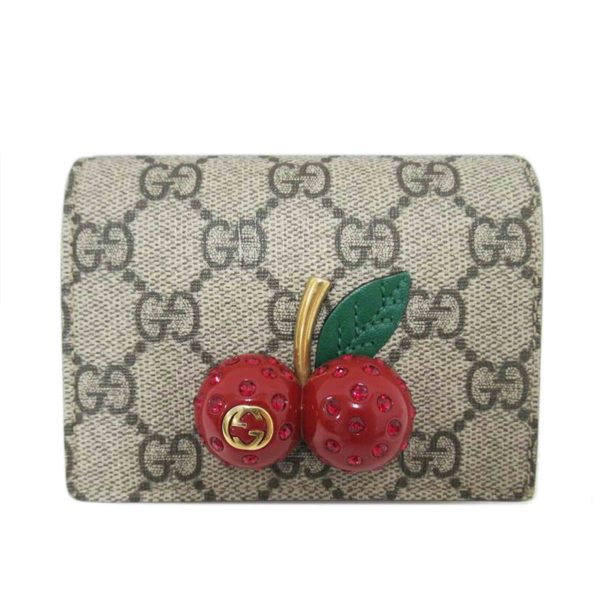 54829 1 GUCCI Bi Fold Wallet Cherry Biege